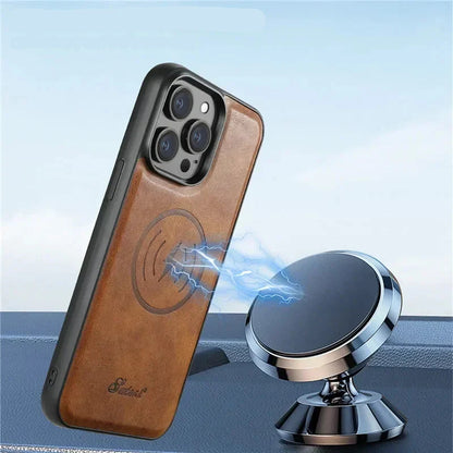 Carteira Magnética Destacável 2 em 1 com Capa de Couro para iPhone – Resistente a Impactos