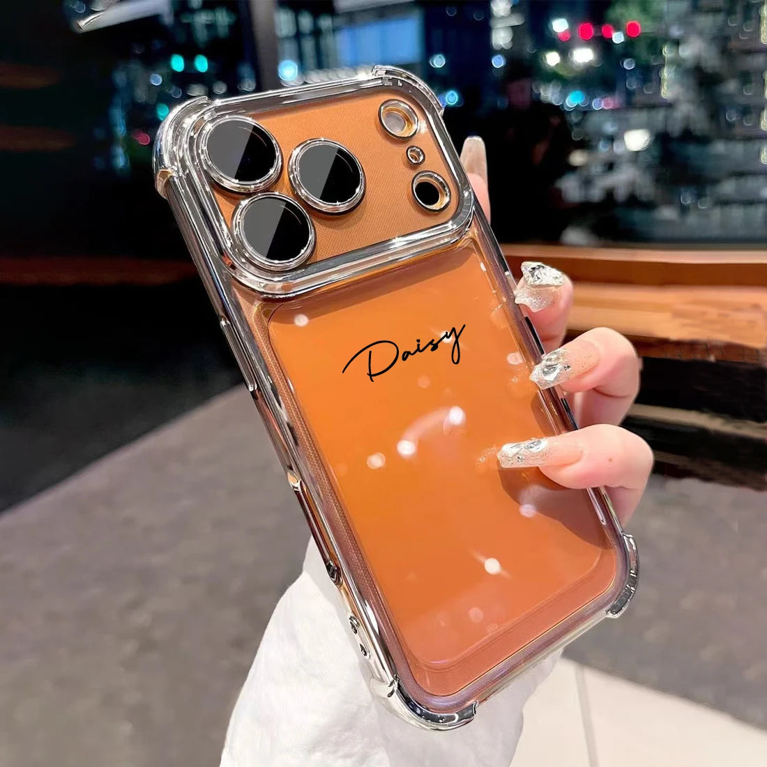 Capa Iphone Transparente Personalizada com Nome — Bordas Metalizadas e Proteção Antichoque