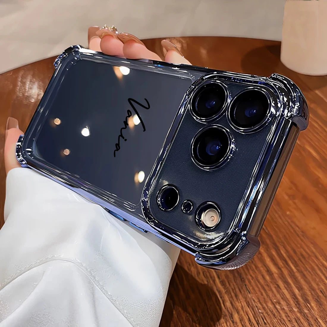 Capa Iphone Transparente Personalizada com Nome — Bordas Metalizadas e Proteção Antichoque
