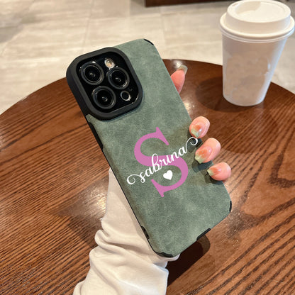 Capa Personalizada com Nome e Letra Inicial Colorida de Couro  para iPhone