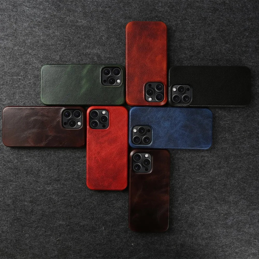 Capa para iPhone de Couro Legítimo - Proteção Traseira Antichoque Impermeável