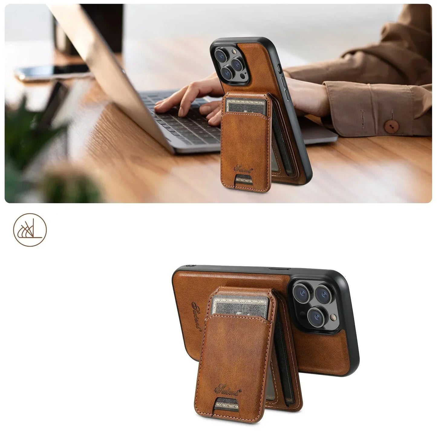 Carteira Magnética Destacável 2 em 1 com Capa de Couro para iPhone – Resistente a Impactos