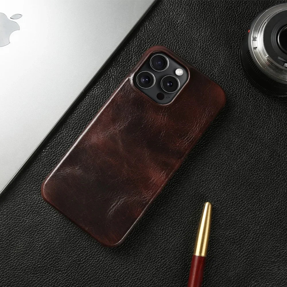 Capa para iPhone de Couro Legítimo - Proteção Traseira Antichoque Impermeável